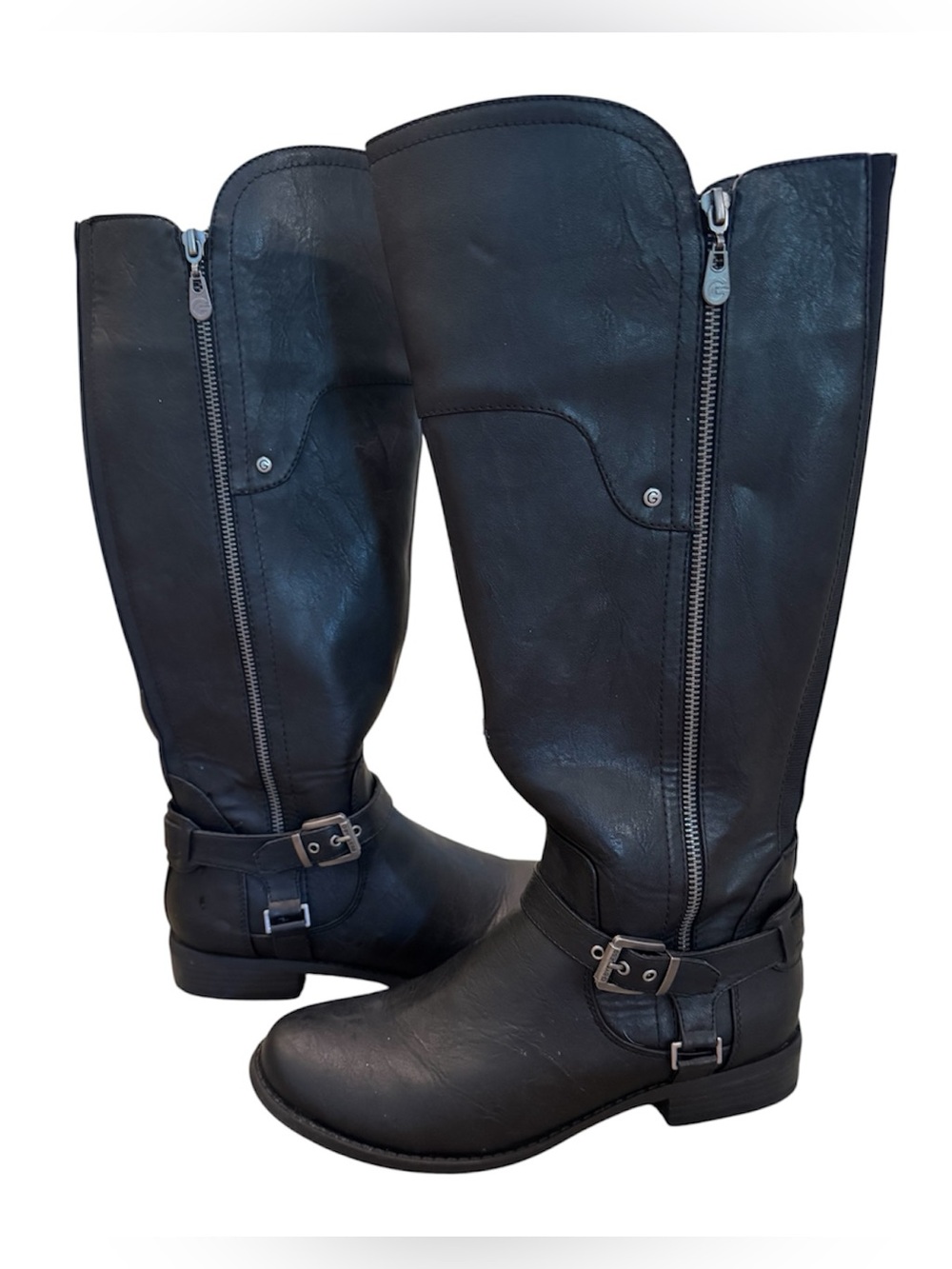 G by Guess Black Faux Leather Riding Boot Womens 10M Knee High Side Zip